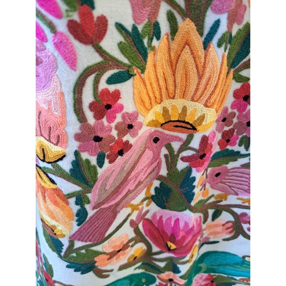 Heavily Embroidered Women's S Maxi Kaftan Dress Multicolor Peacock Bird Floral - Picture 3 of 12